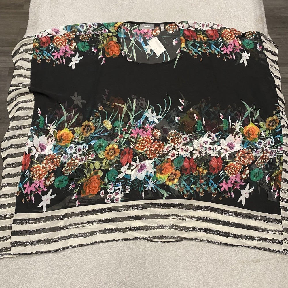 Neiman Marcus Tunic Top Womens L/XL‎ Floral Sheer Oversized Boxy Boho NEW